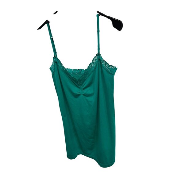 Attention Teal Lace Trim Cami Top Nylon Spandex Sleeveless Sz Large - Picture 3 of 7